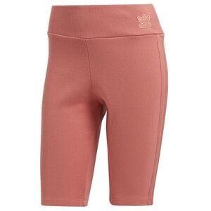 Adidas 3 Stripe Ribbed High Waisted Bike Shorts - Coral, M/L